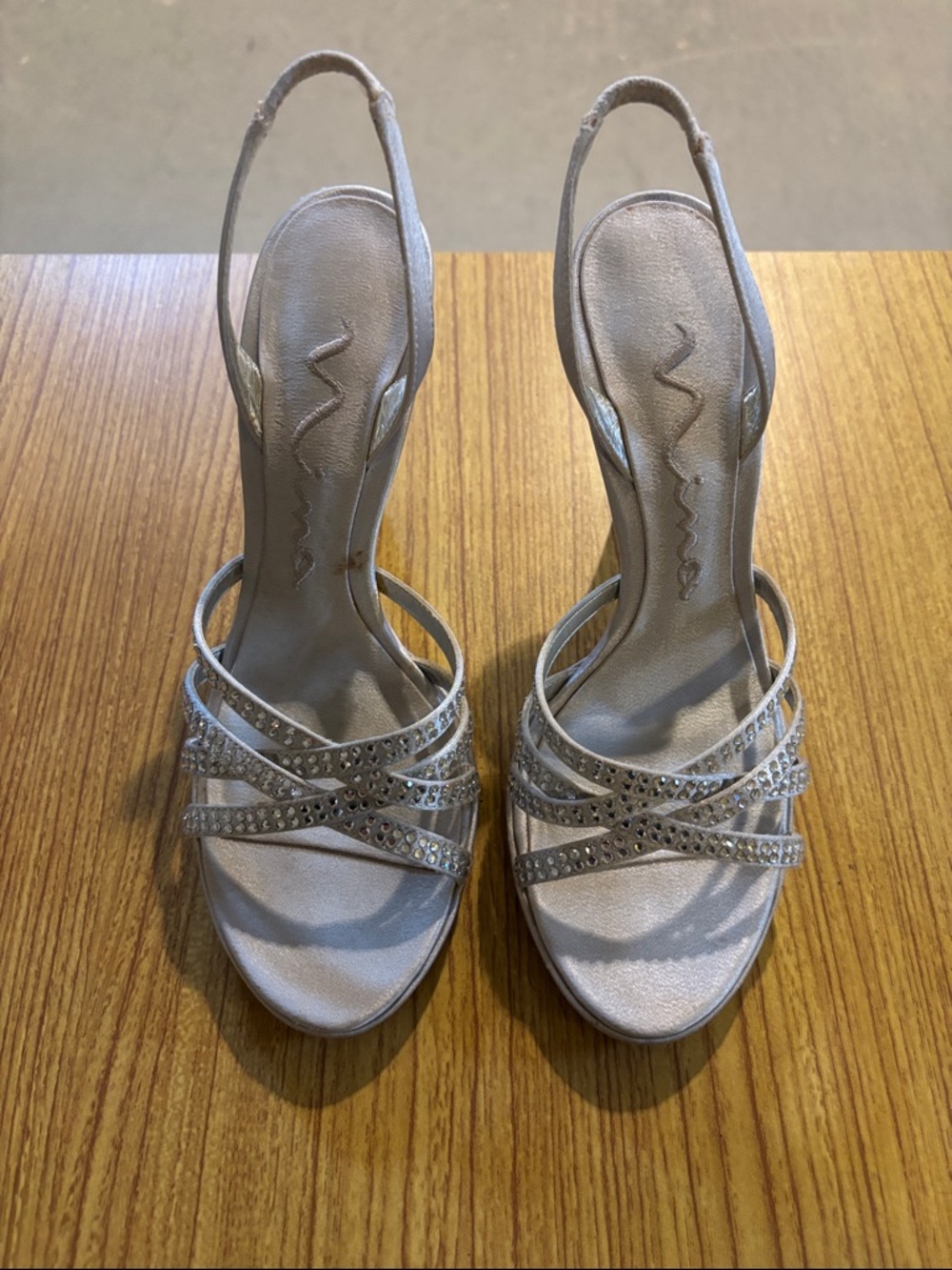 Nina Silver Rhinestone Slingback Heels